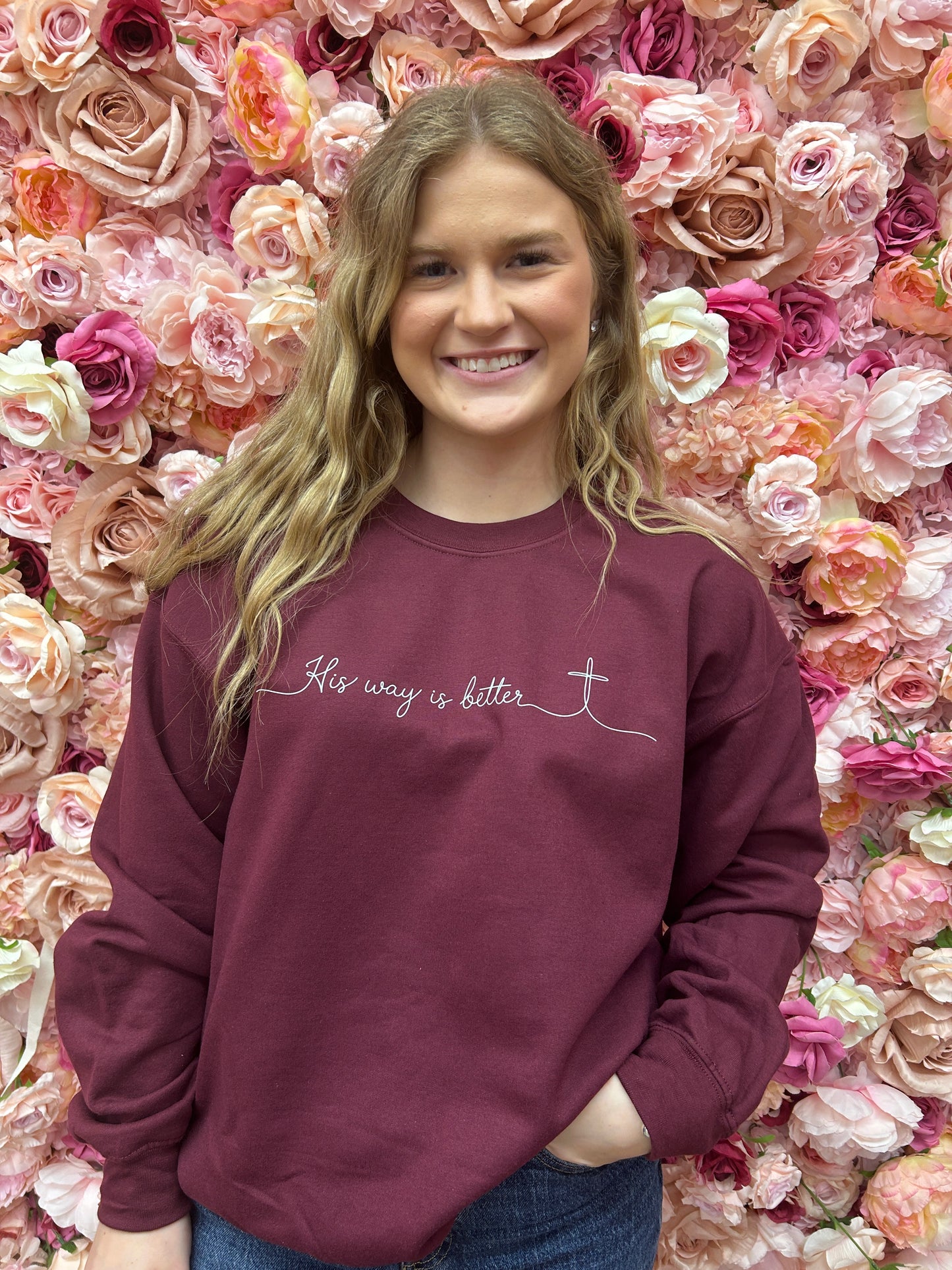 His Way Is Better, Minimal Faith, Cross Line Art Sweatshirt