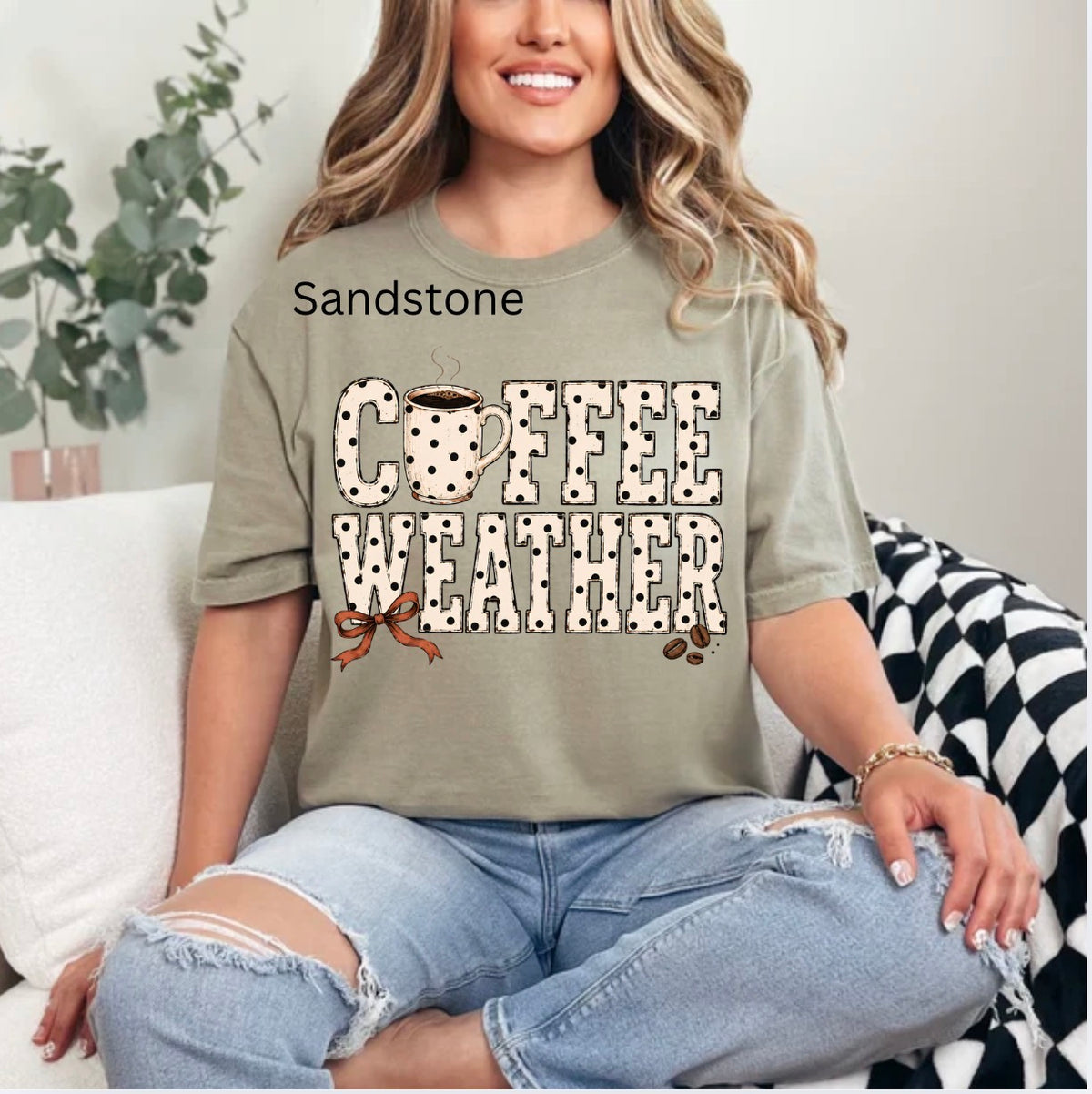 Coffee Weather, Trendy Polka Dot Coffee, Coffee Lover, Distress Cafe, Cozy Fall T-shirt