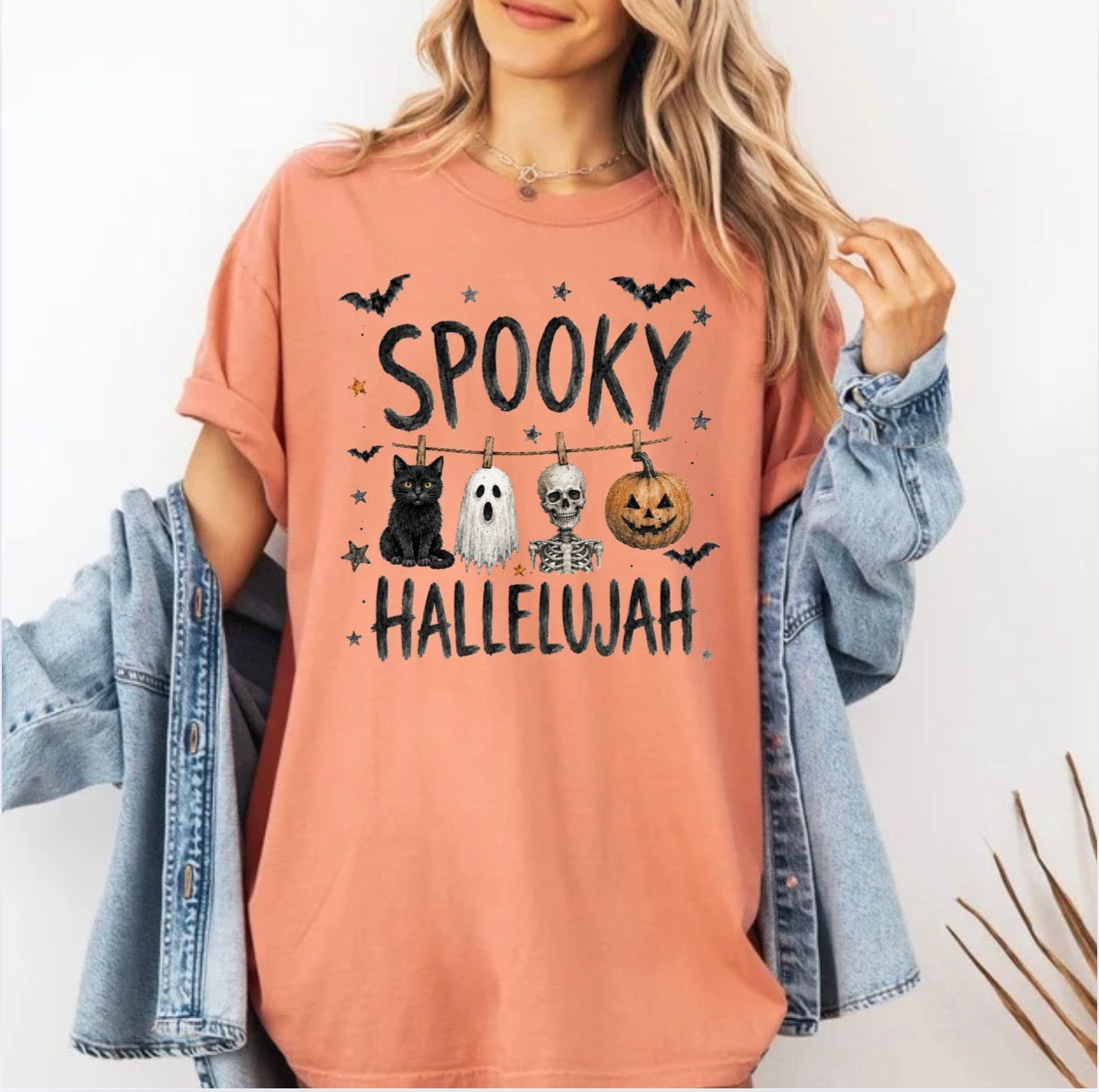 Spooky Hallelujah, ghost shirt, funny Halloween, Viral, skull pumpkin, Trendy Spooky Vibes, horror T-shirt