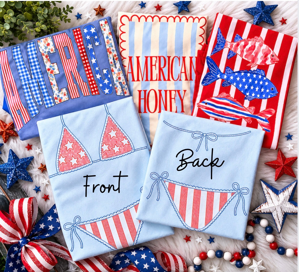 4th of July Patriotic Bundle 3 Tshirts + Bikini Cover Up (Bikini Tee will come one size bigger than size ordered) Tshirt