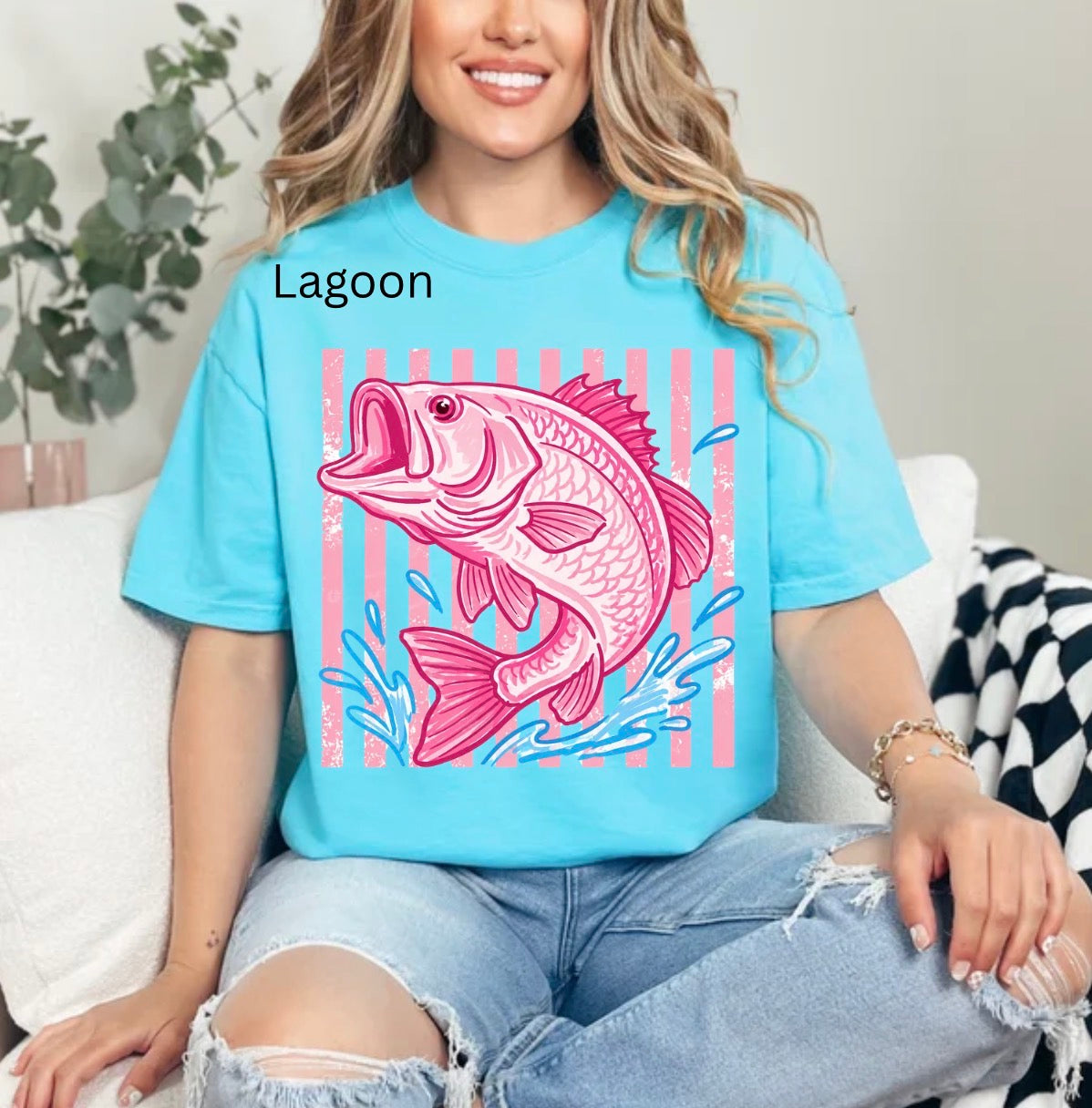 Pink Striped Bass, Coastal Fishing, Beach Ocean Fish, Summer Fish, Sea Life, Fishing Lover T-shirt