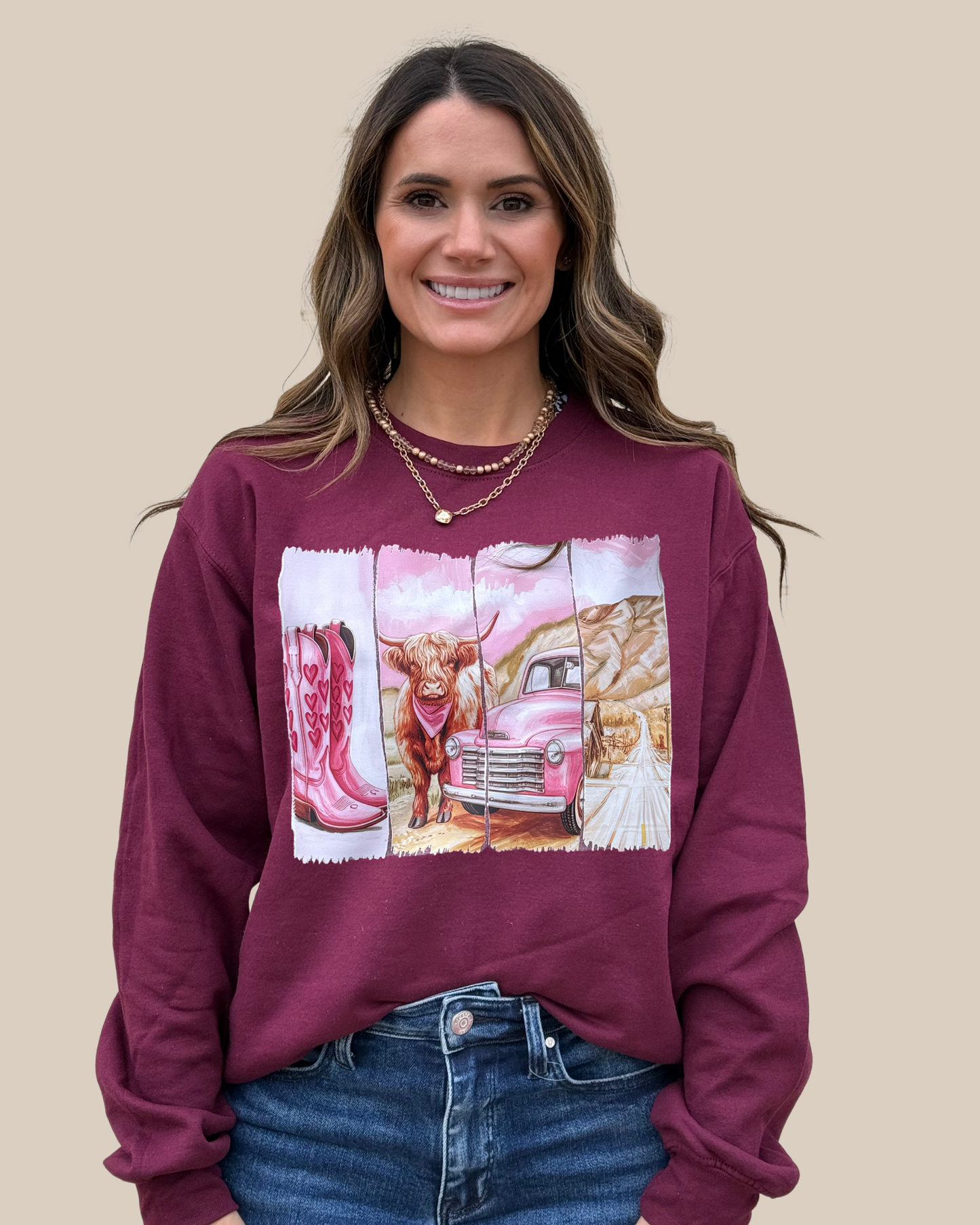 Vintage Highland Cow Seasonal Sweatshirt