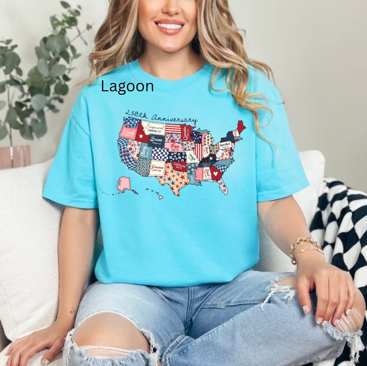 250th Anniversary, Preppy USA Map, Patriotic Patchwork, 250 Years Celebration, Anniversary T-shirt