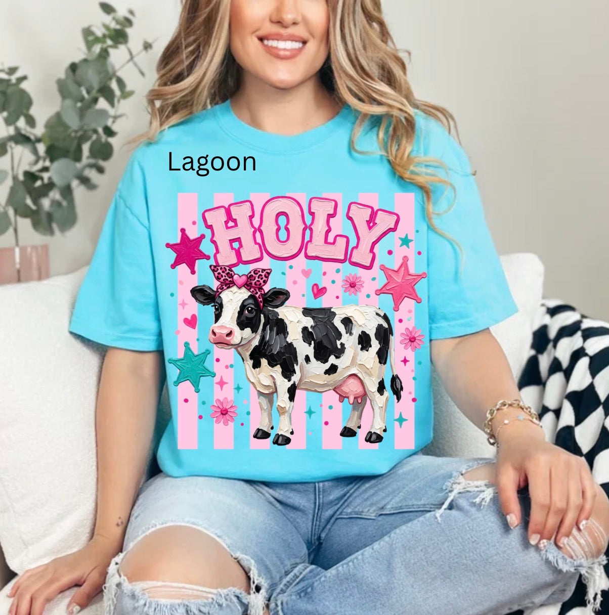 Holy Cow, Coquette, Farm Animal, Preppy, Stripes, Leopard Brushstroke, Western Cowgirl T-shirt