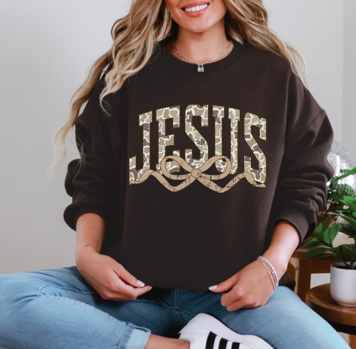 Camo Jesus with Bow Sweatshirt