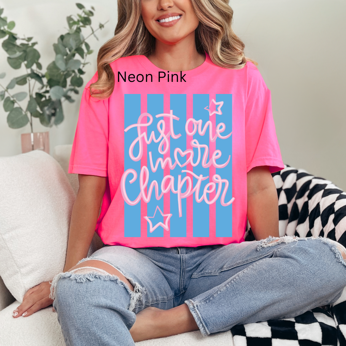Just one more chapter, striped preppy, Spring Summer shirt, bookish sweatshirt, whimsical book Lover, Aesthetic tshirt