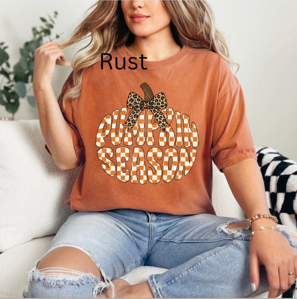 Checkered Pumpkin Season, Checkered Fall, Preppy Leopard Bow Pumpkin, Retro Groovy Fall, Distressed Autumn, fall vibes T-shirt