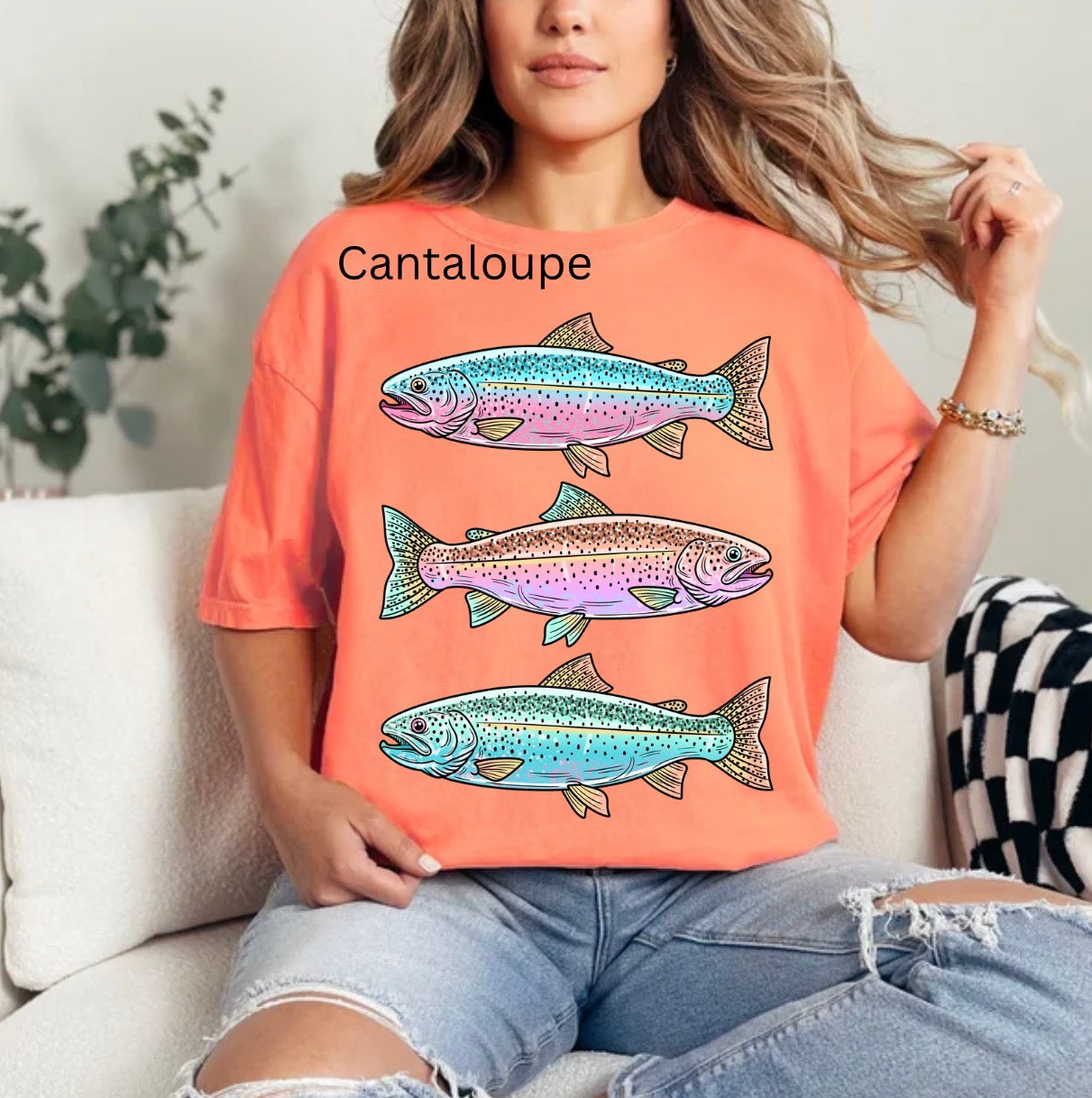 Preppy Fish Trio, Colorful Coastal Fish, Neon Beach Aesthetic, Trendy Summer T-shirt