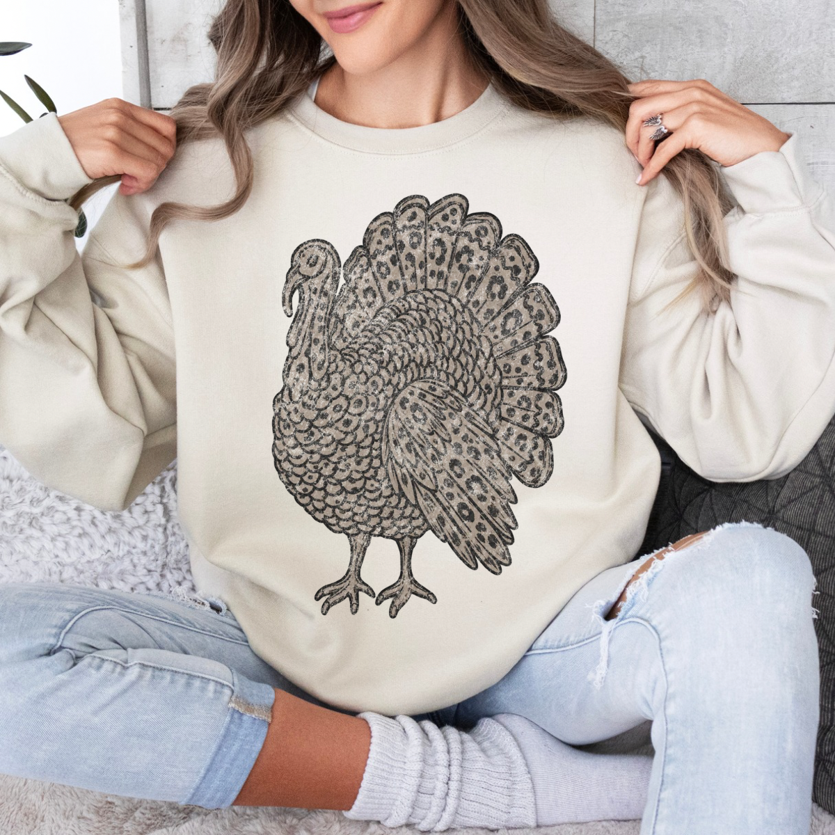 Leopard Turkey, Vintage Thanksgiving, Grunge Fall Holiday, Animal Print, Rustic Turkey Sweatshirt