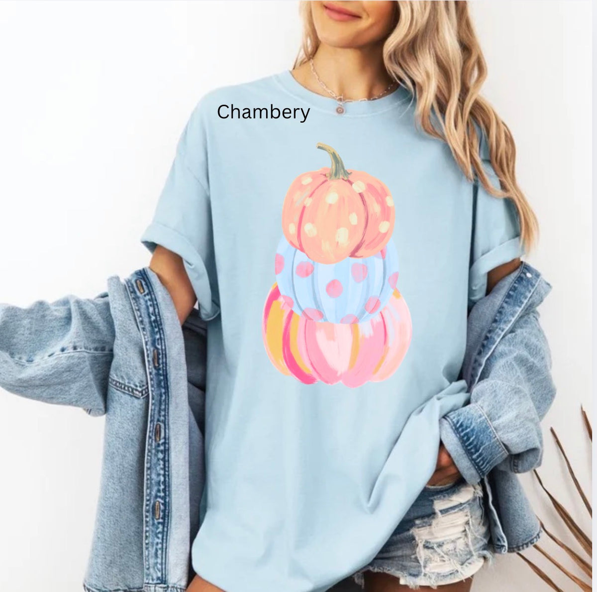 Pink Stacked Pumpkins, Preppy Fall, Preppy Pumpkins, Pastel Pumpkins, Coquette Fall Pumpkin, Trendy Fall T-shirt