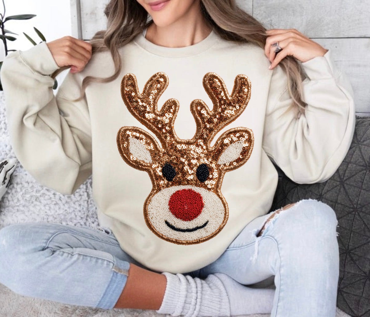 FAUX Sequin Reindeer, Rudolph, Retro Christmas, Cute Rudolph, Sequin Christmas