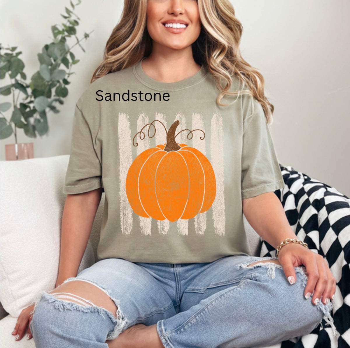 Distressed pumpkin stripes, fall, cozy season, fall vibes, Halloween, pumpkins, vintage fall t-shirt