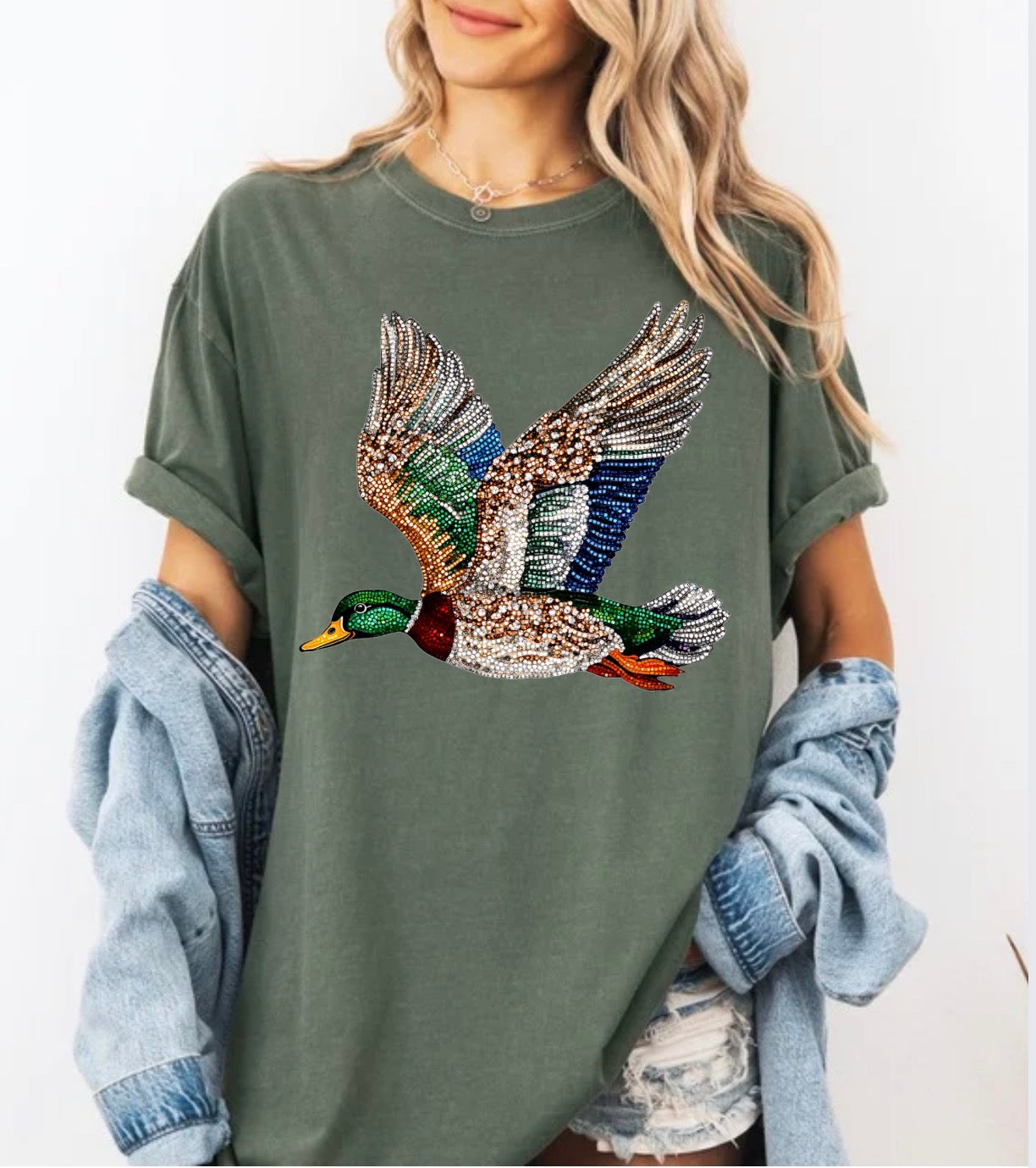 Faux Rhinestone Mallard Duck, Hunting, Cozy Autumn Sweatshirt