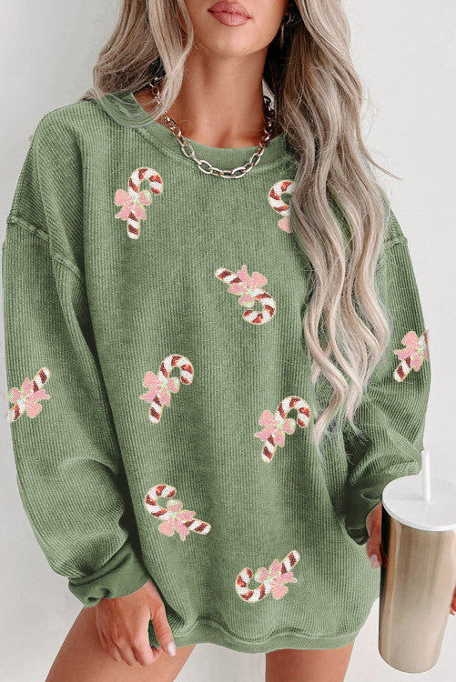 Candy Cane Ribbed Sweatshirt