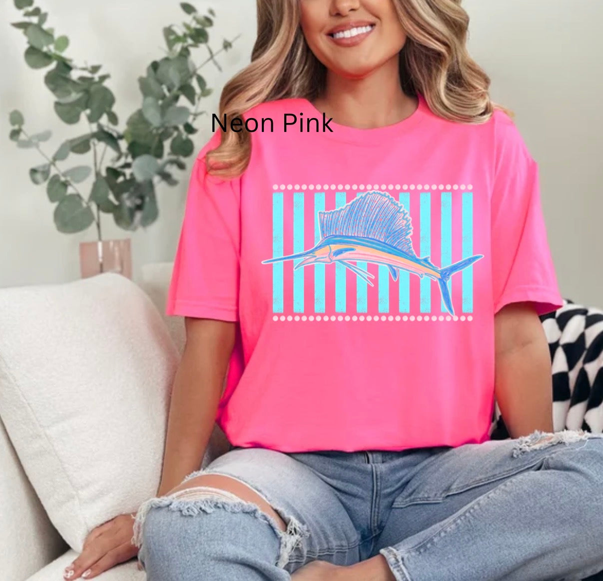 Everyday Summer Sailfish, Girly, Trendy, Pink Preppy, Beach Coastal, Watercolor, Trending T-shirt