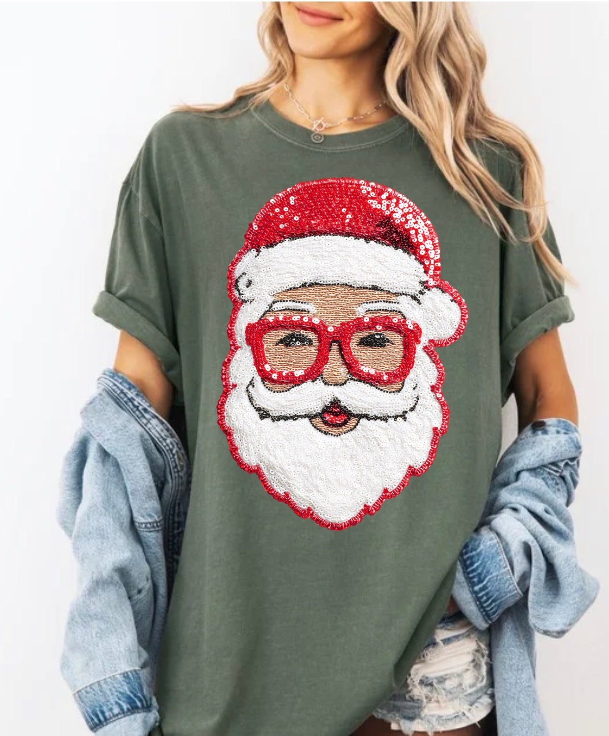 Retro Santa,Sequin Santa,Christmas, Cute Santa, Sequin Christmas, Holiday Sweatshirt