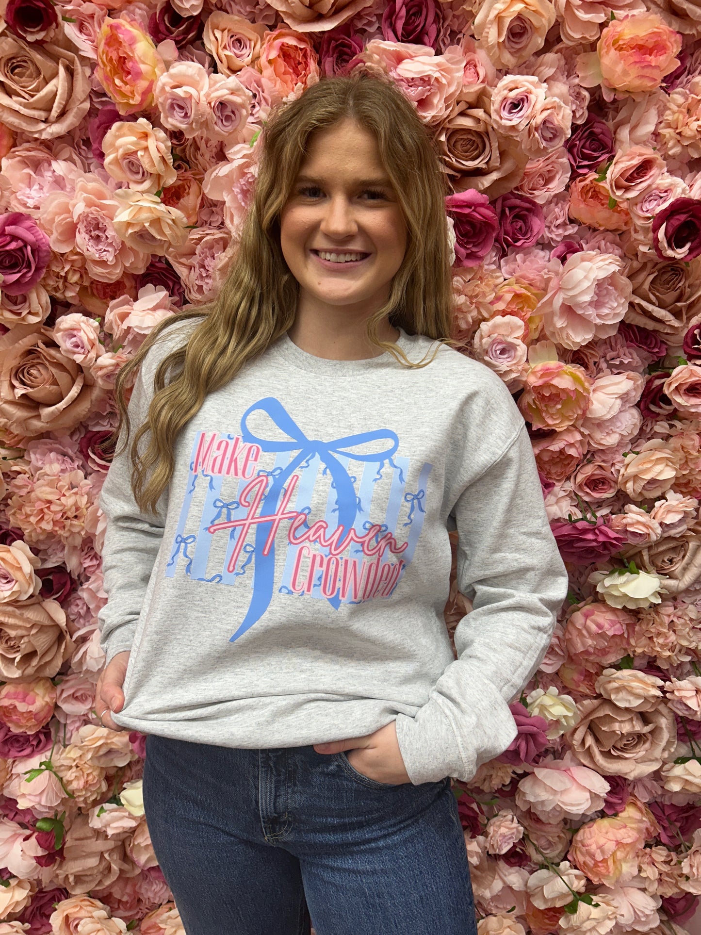 Make Heaven Crowded, Pink Bow, Cute Coquette Sweathshirt