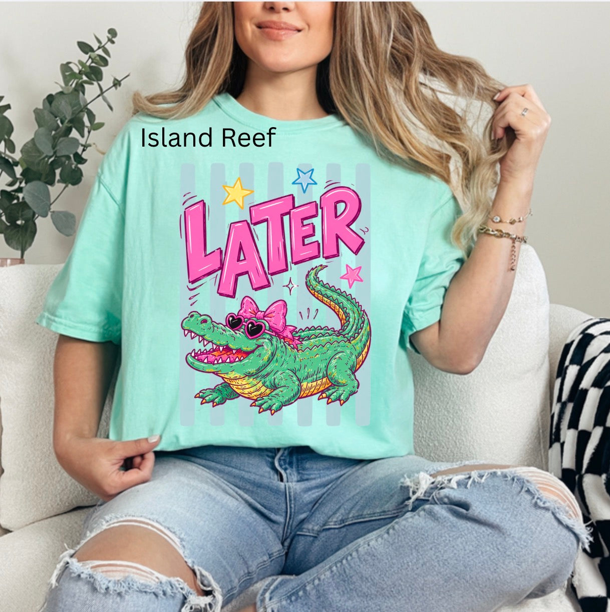 Striped Later Gator W/ bow, Funny Animal, Summer, Later Gator, Trendy Animal T-shirt