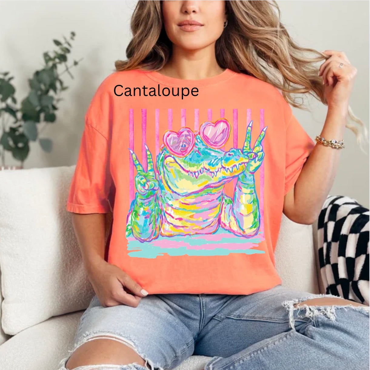 Preppy Crocodile, Alligator with Heart Sunglasses, Girly Summer, Animal Design T-shirt