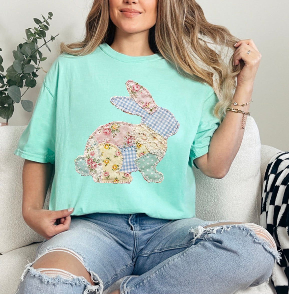 Floral Bunny FAUX Patchwork, Floral Retro, Gingham FAUX Patchwork (NOT Real Fabric Patches) Sweatshirt