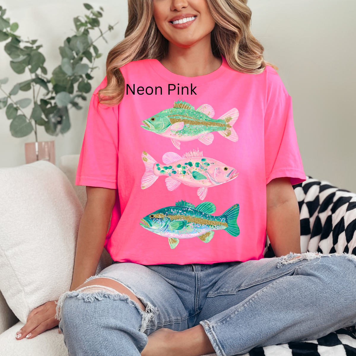 Preppy Glitter Fish, Bass Coastal Beach, Fishing, Bass, Summer, Ocean Summer T-shirt