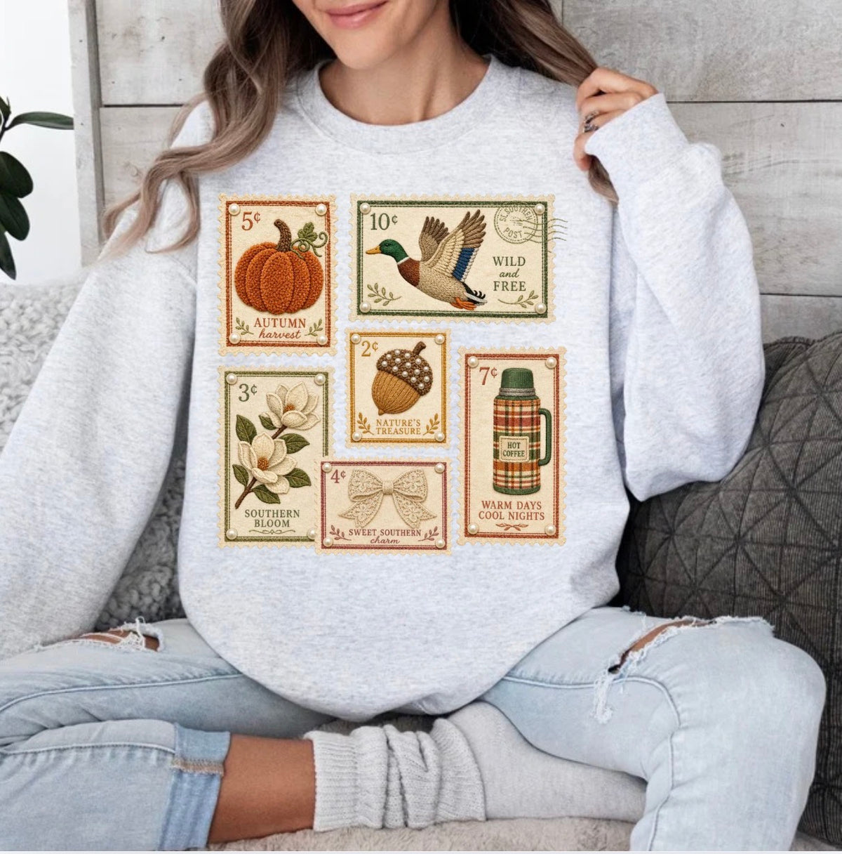 Fall Postage Stamp, Vintage Autumn Stamp, Cozy, Fall, Retro, Coquette, Trendy Sweatshirt