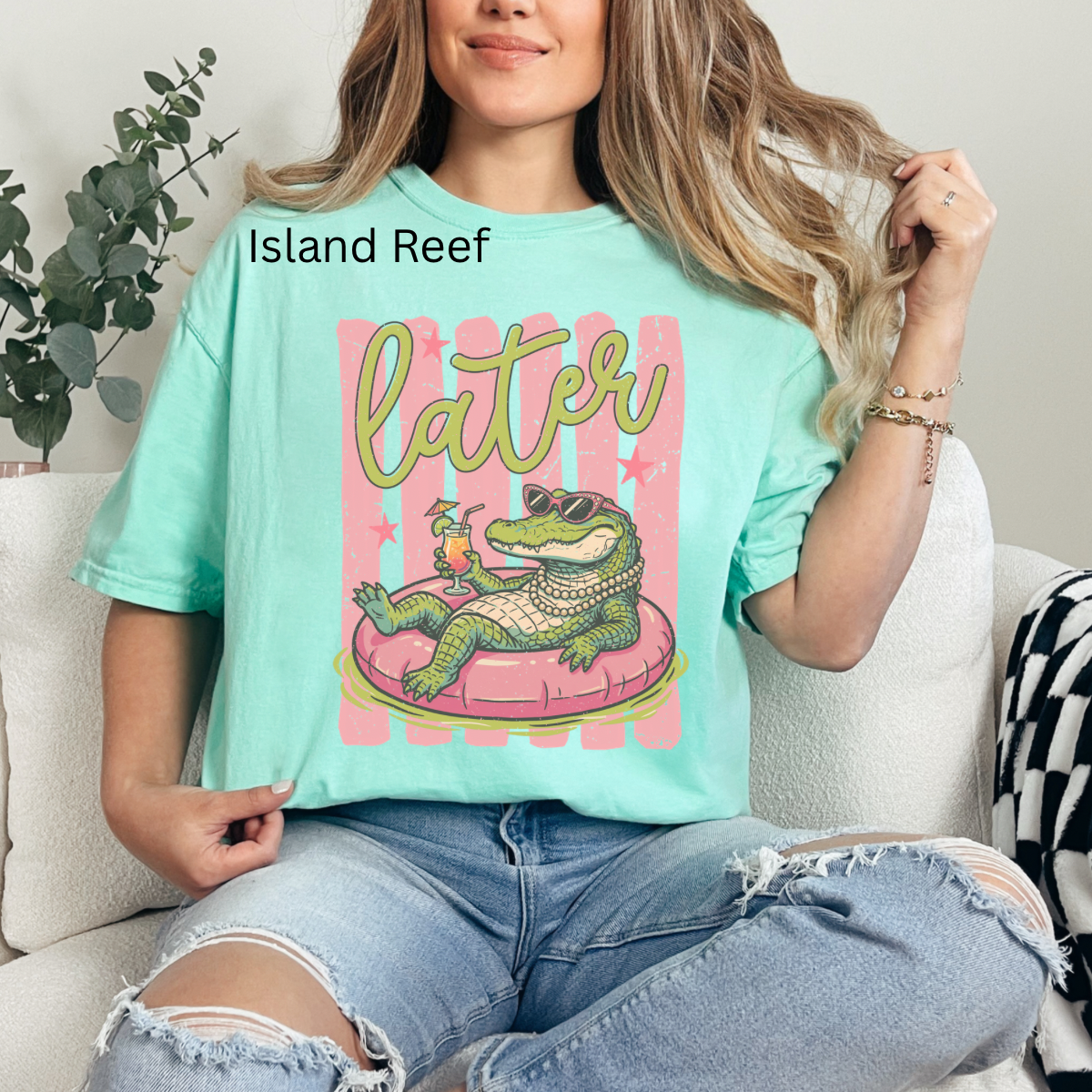 Striped Later Gator, Funny, Sarcastic, Alligator, Preppy Alligator, Girly, Summer, Trendy, Gator T-shirt