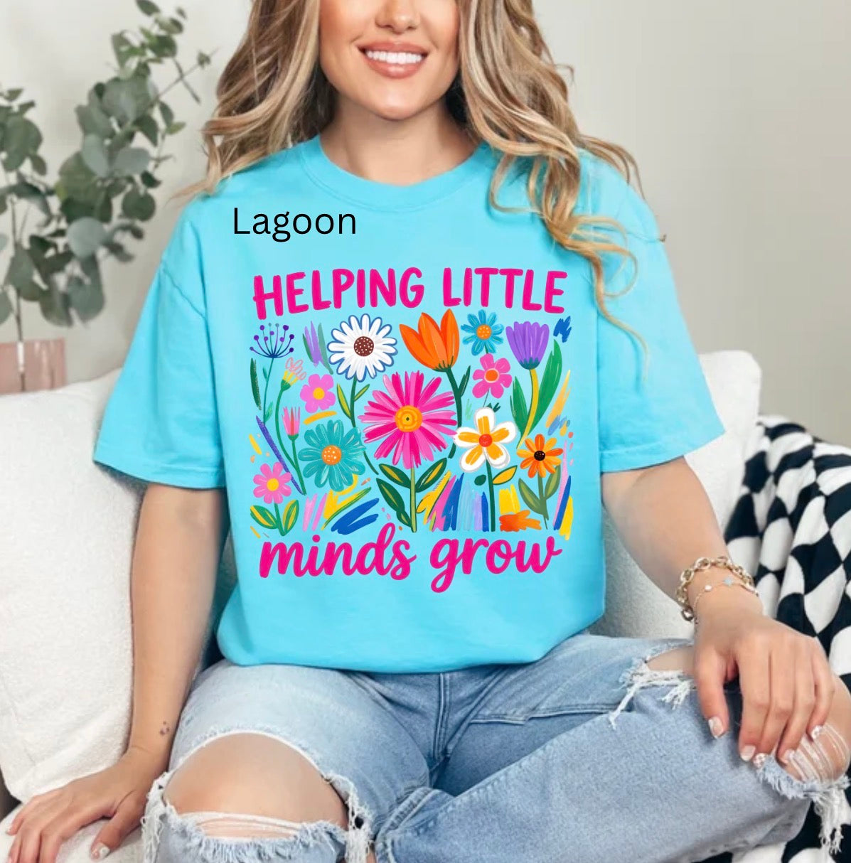 Helping Little Minds Grow, Boho Floral Spring, School, First Day of School, Teacher Wildflower, Teacher Appreciation Gift, Trendy Teacher T-shirt