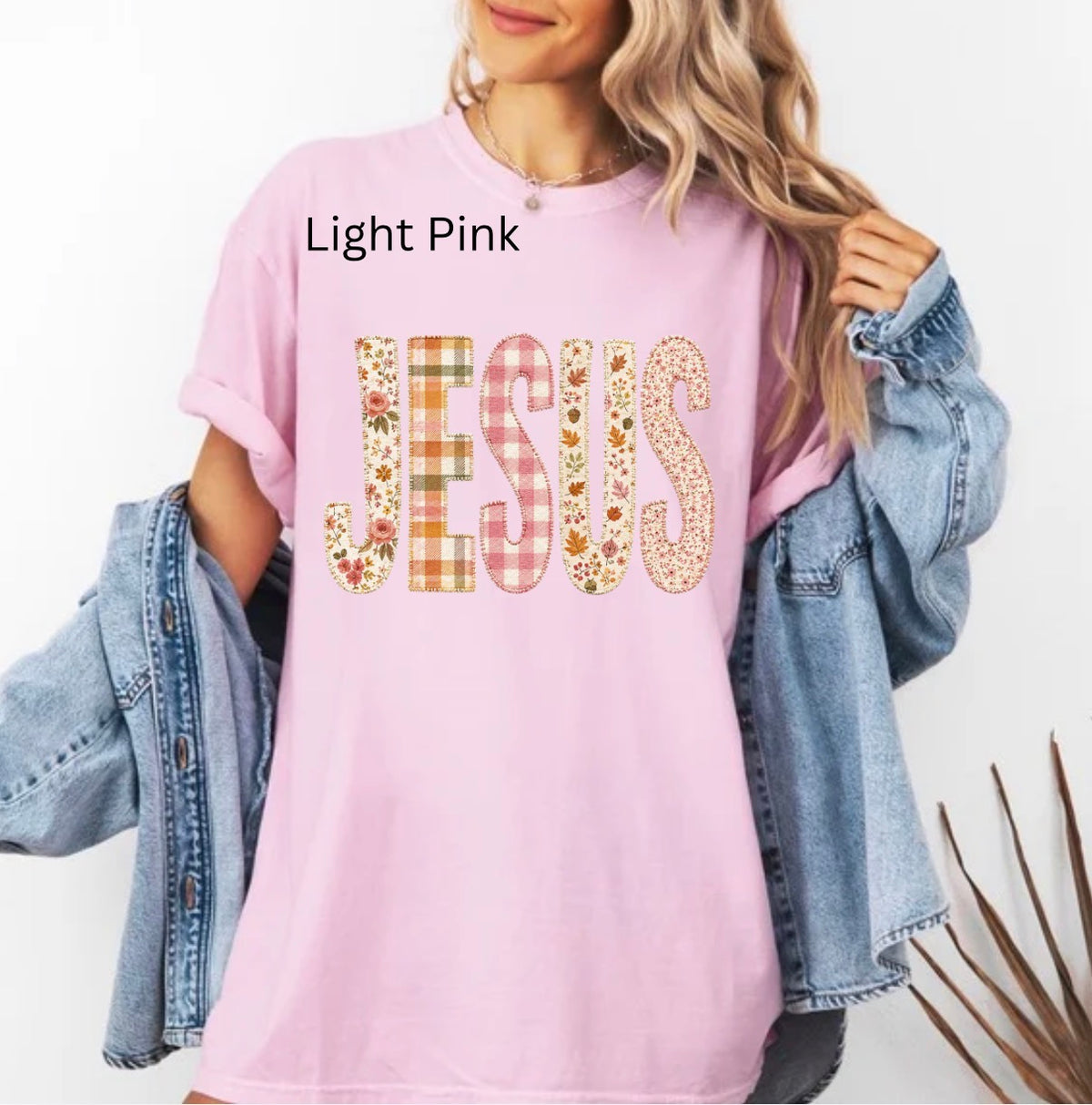 Autumn Jesus, Fall, Preppy Jesus, FAUX Patchwork, Plaid Jesus, Trendy Jesus T-shirt
