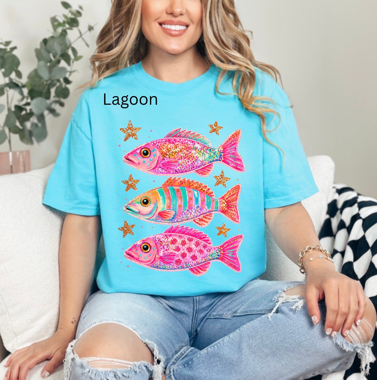 Preppy Fish W/ Stars, Summer, Coastal Maximalist, Girly Beach Shirt, Trendy Colorful T-shirt