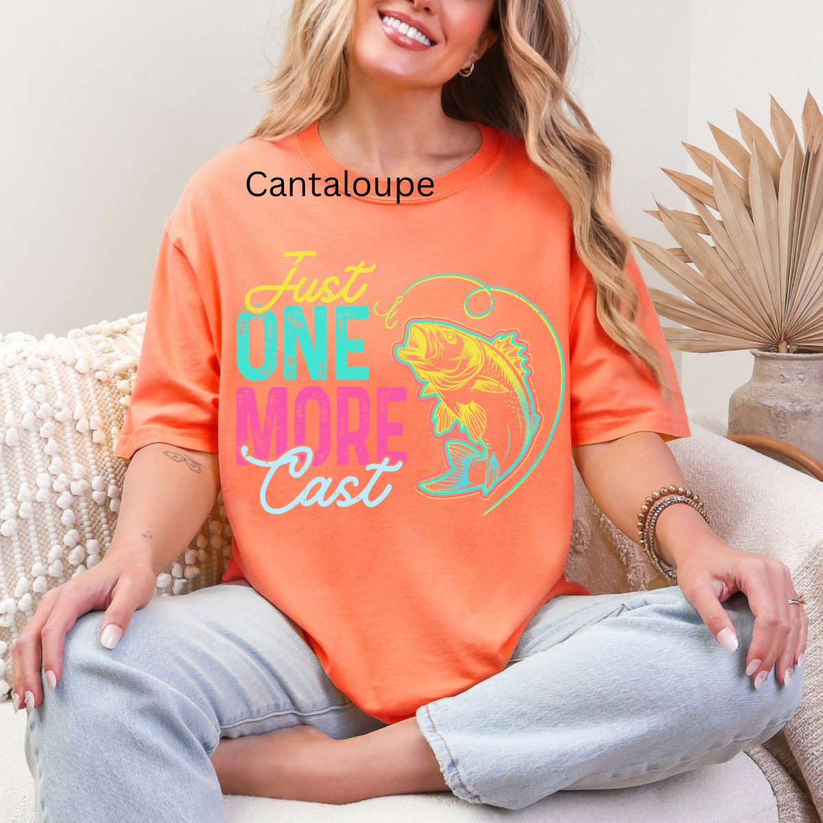 One More Cast, Fishing, Summer Lake Shirt, Trendy, Outdoor, Boating, Colorful Neon Fish T-shirt