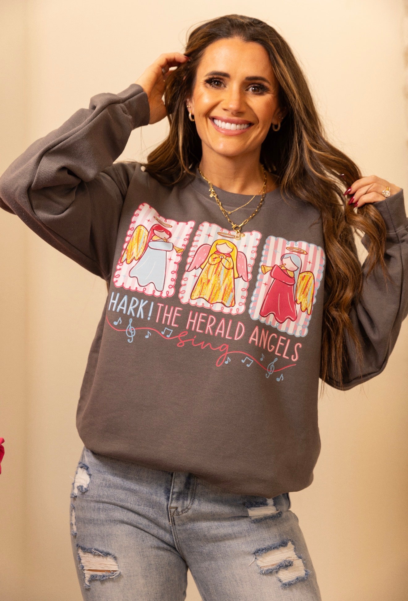 Hark The Herald Angles Sing, Preppy Pink, Holiday Sweatshirt