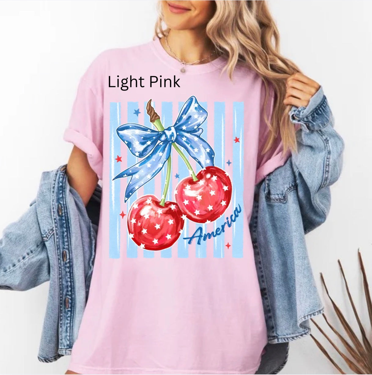 Cherry America Coquette, 4th of July, Patriotic, Retro America, Memorial Day, Independence Day, Girly USA T-shirt