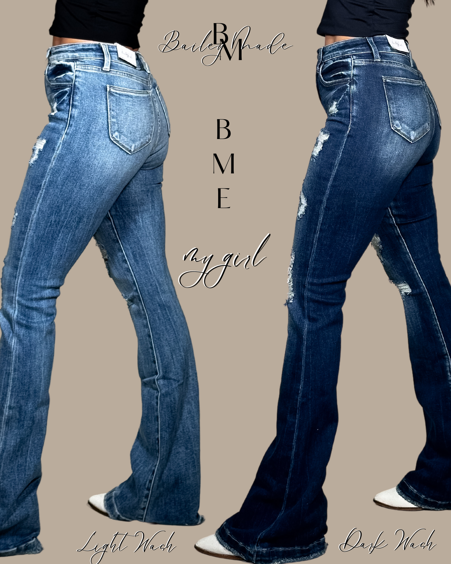 BME LIGHT Distressed HighRise Flare Jeans
