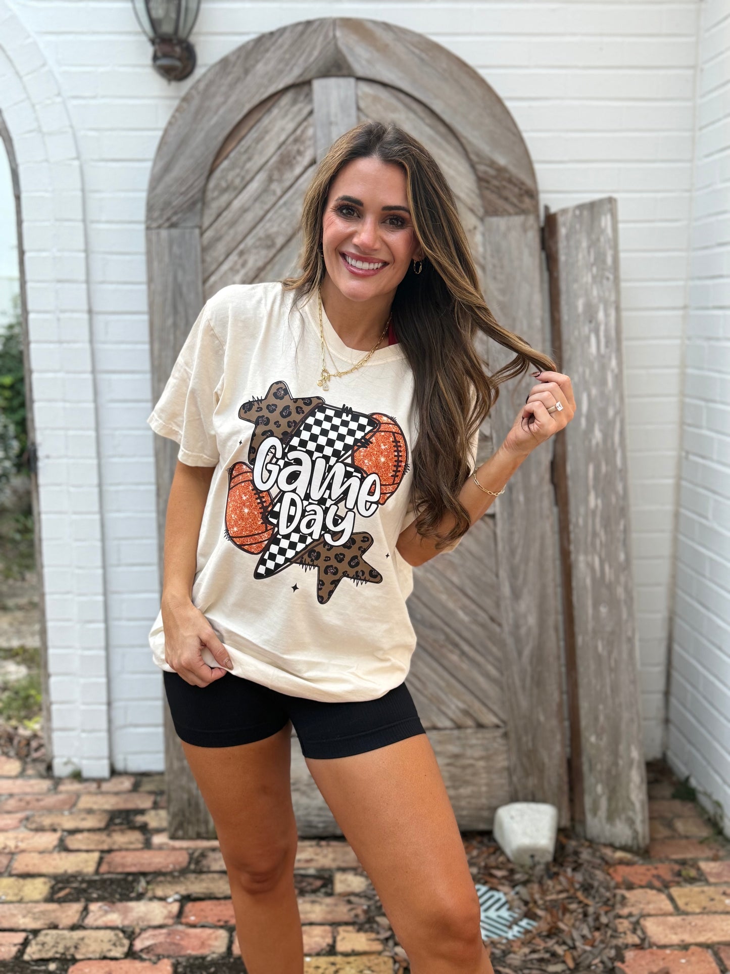 Football Checkered Game Day Ivory Tshirt