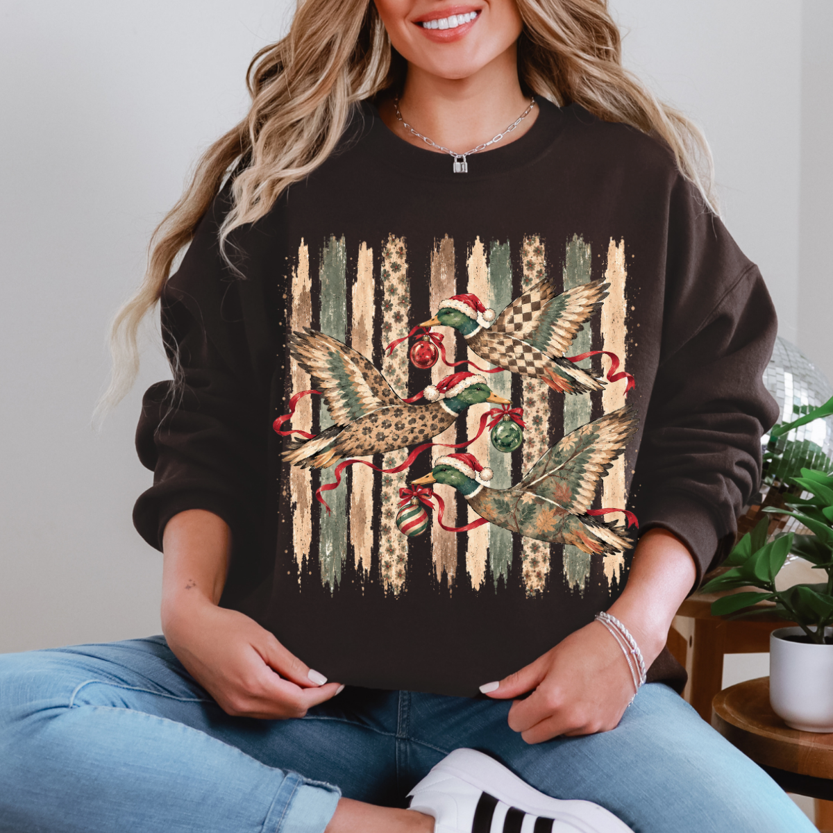 Christmas Mallard Ducks, Flying Duck Christmas, Camo Duck Hunting, Vintage Christmas, Retro Christmas Sweatshirt