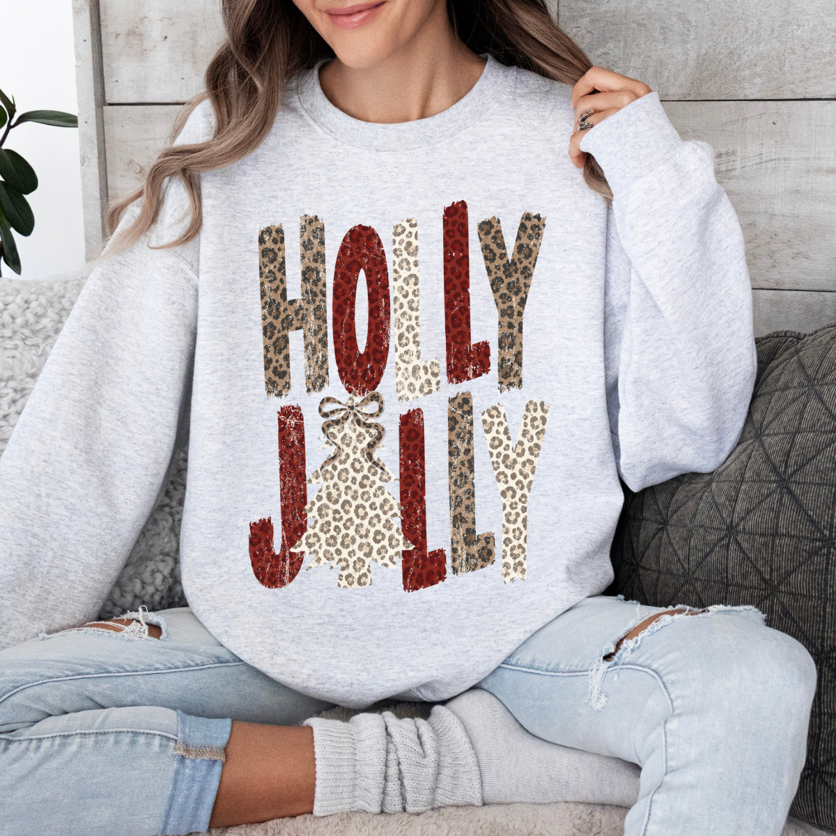 Leopard Holly Jolly, Christmas Tree Design, Western Holiday, Rustic Retro Sweatshirt