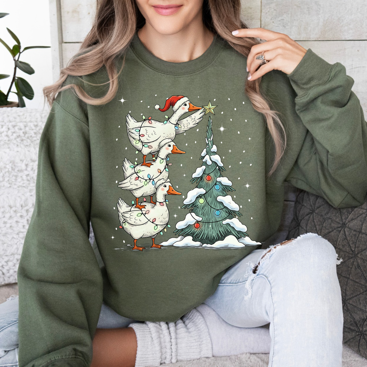 Christmas Geese, Farm Animal Holiday, Quirky Goose Lover, Christmas, Festive Farmhouse, Trendy Christmas Sweatshirt