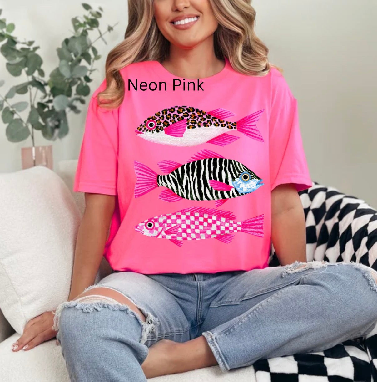 Preppy Coastal Animal Print Fish, Pink Patterned Tropical Fish, Girly Beach T-shirt