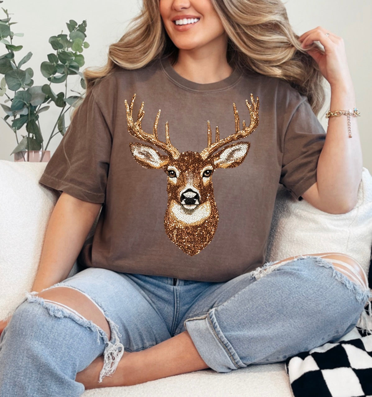 Faux Rhinestone Deer, Hunting, Deer season, Cozy Autumn Sweatshirt, Wild Game