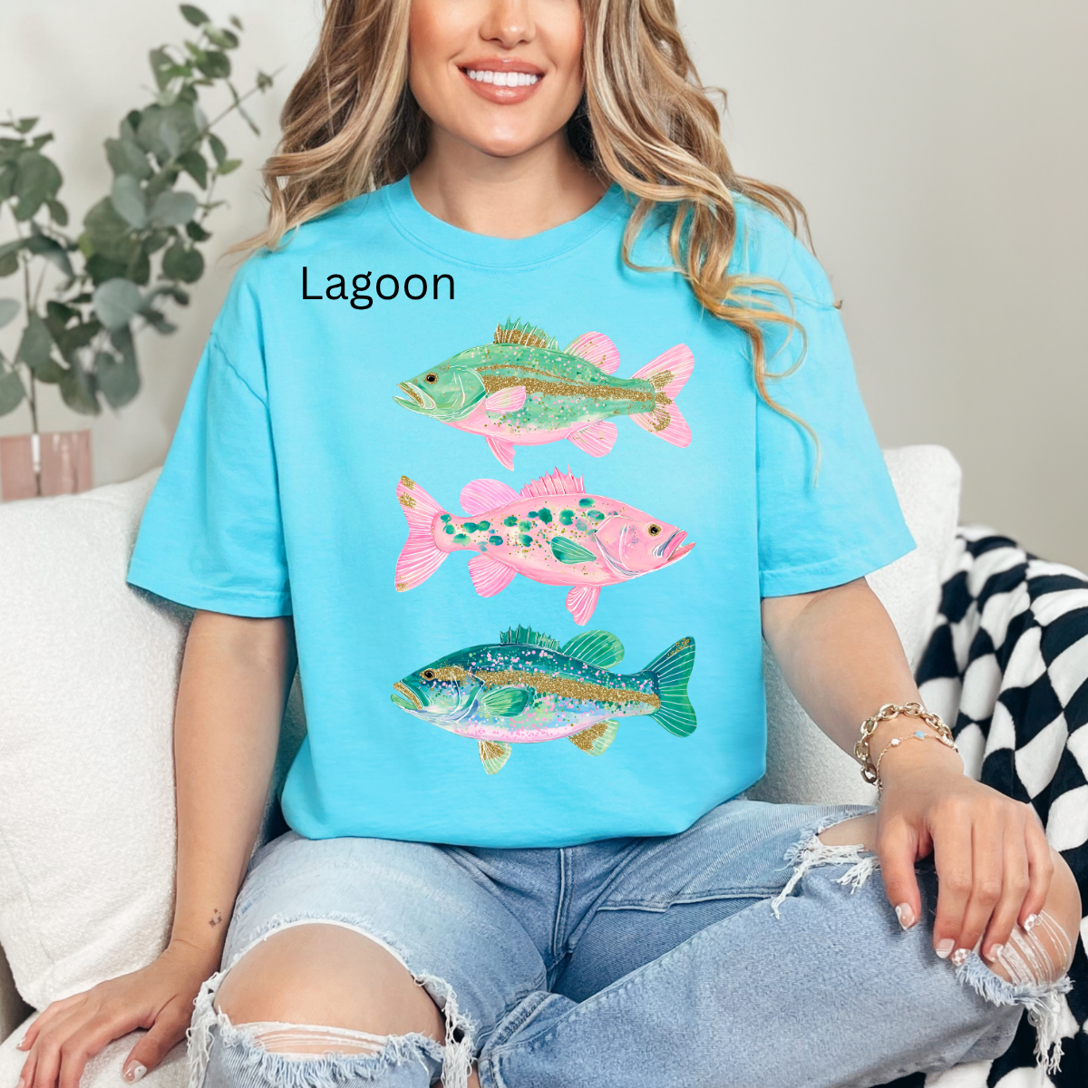 Preppy Glitter Fish, Bass Coastal Beach, Fishing, Bass, Summer, Ocean Summer T-shirt