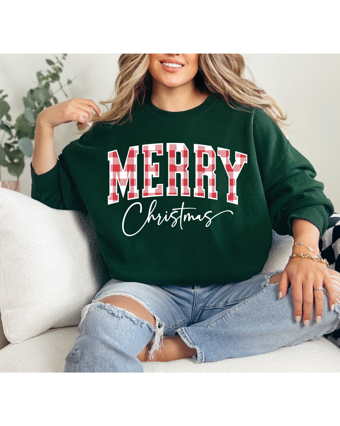 Merry Christmas Buffalo plaid, Red and Green, Holiday Sweatshirt