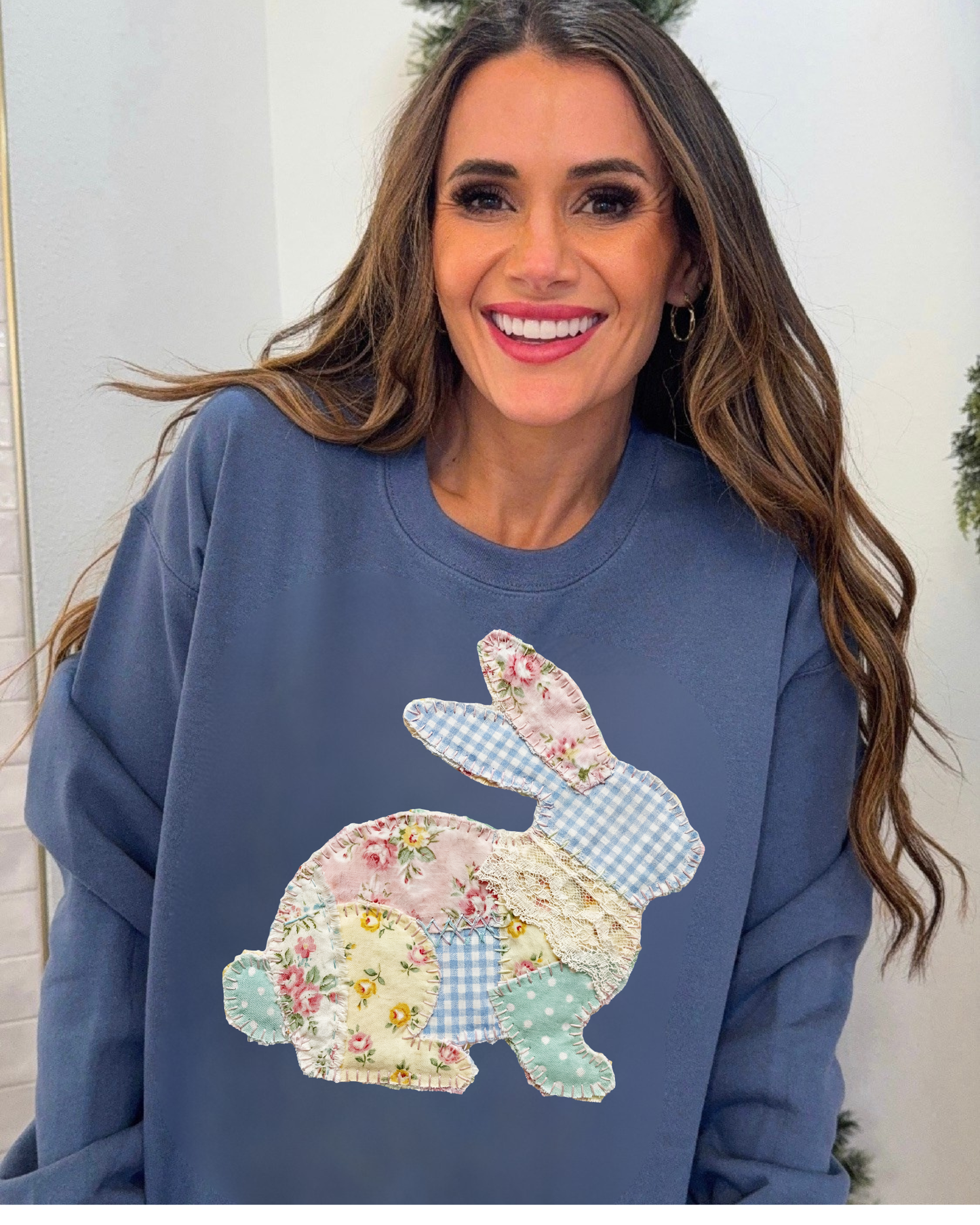 Floral Bunny FAUX Patchwork, Floral Retro, Gingham FAUX Patchwork (NOT Real Fabric Patches) Sweatshirt