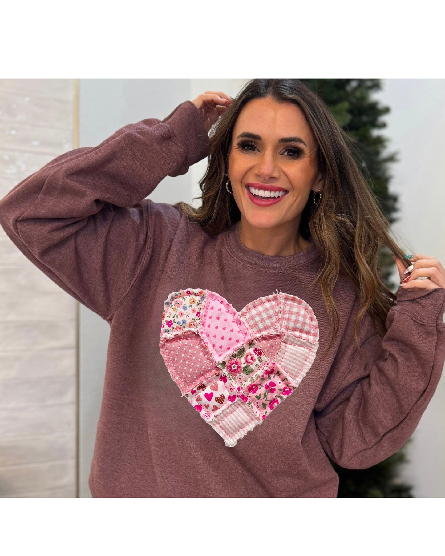 FAUX Heart Patchwork, Retro Valentine heart (NOT Real Fabric Patches)  Sweatshirt
