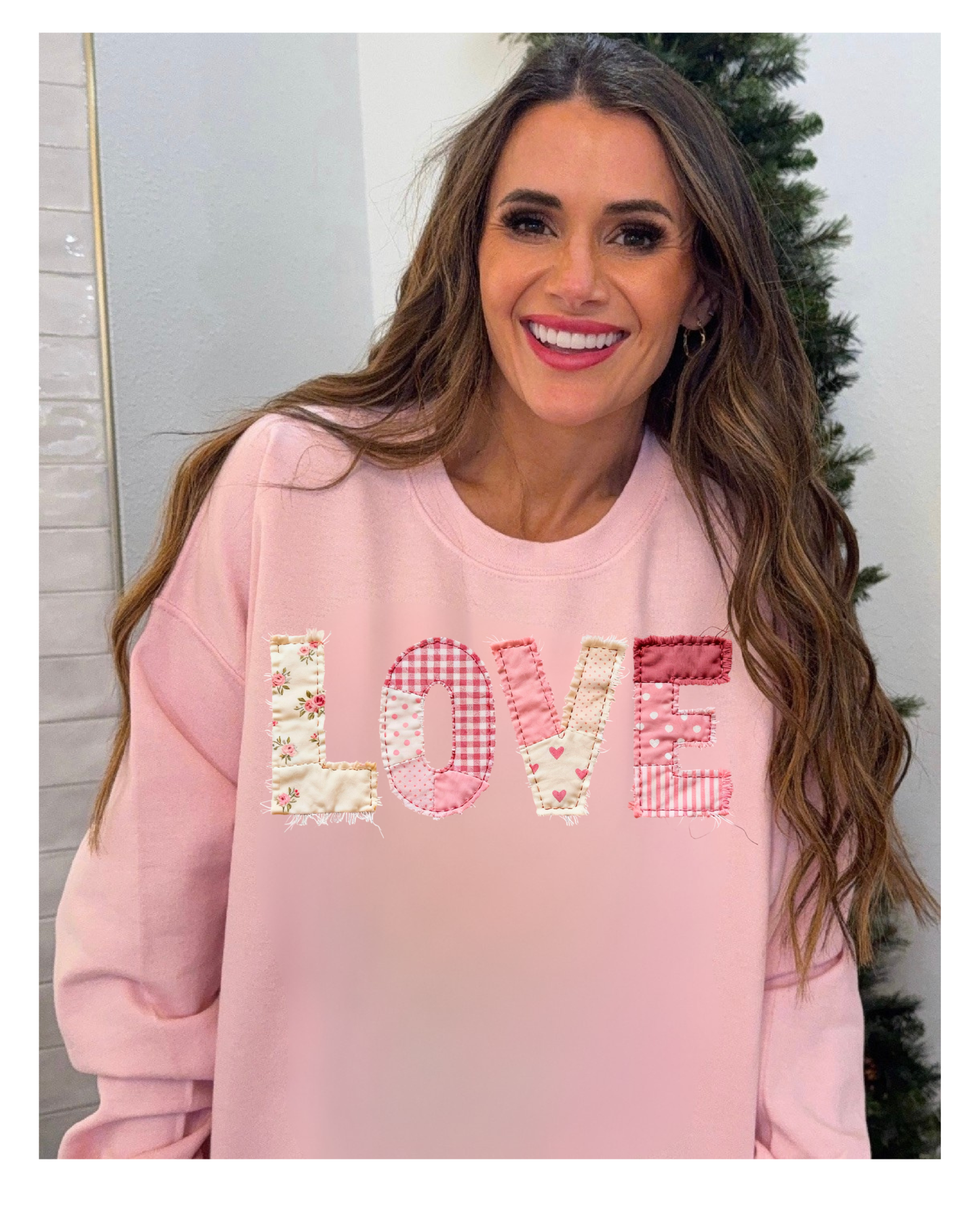 Faux Patchwork LOVE Valentine, Retro Valentine (NOT Real Fabric Patches) Sweatshirt