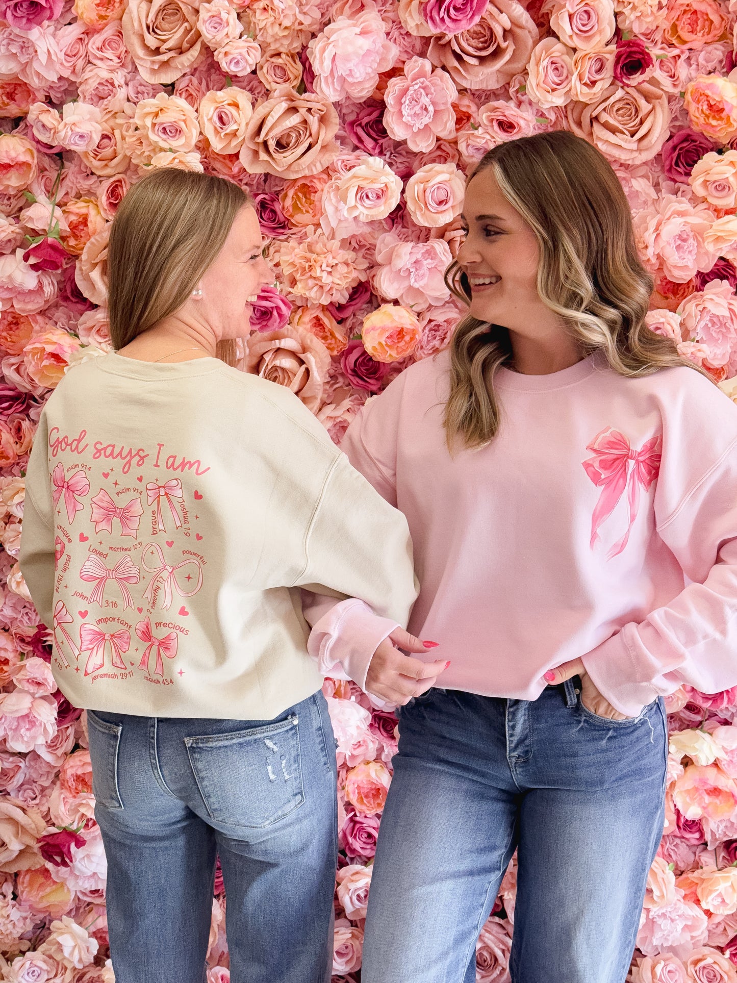 God Says I am Coquette Bow, Front & Back Faith, Jesus, Christian Quotes, Religious, Floral, Bible Verse, Christian Sweatshirt