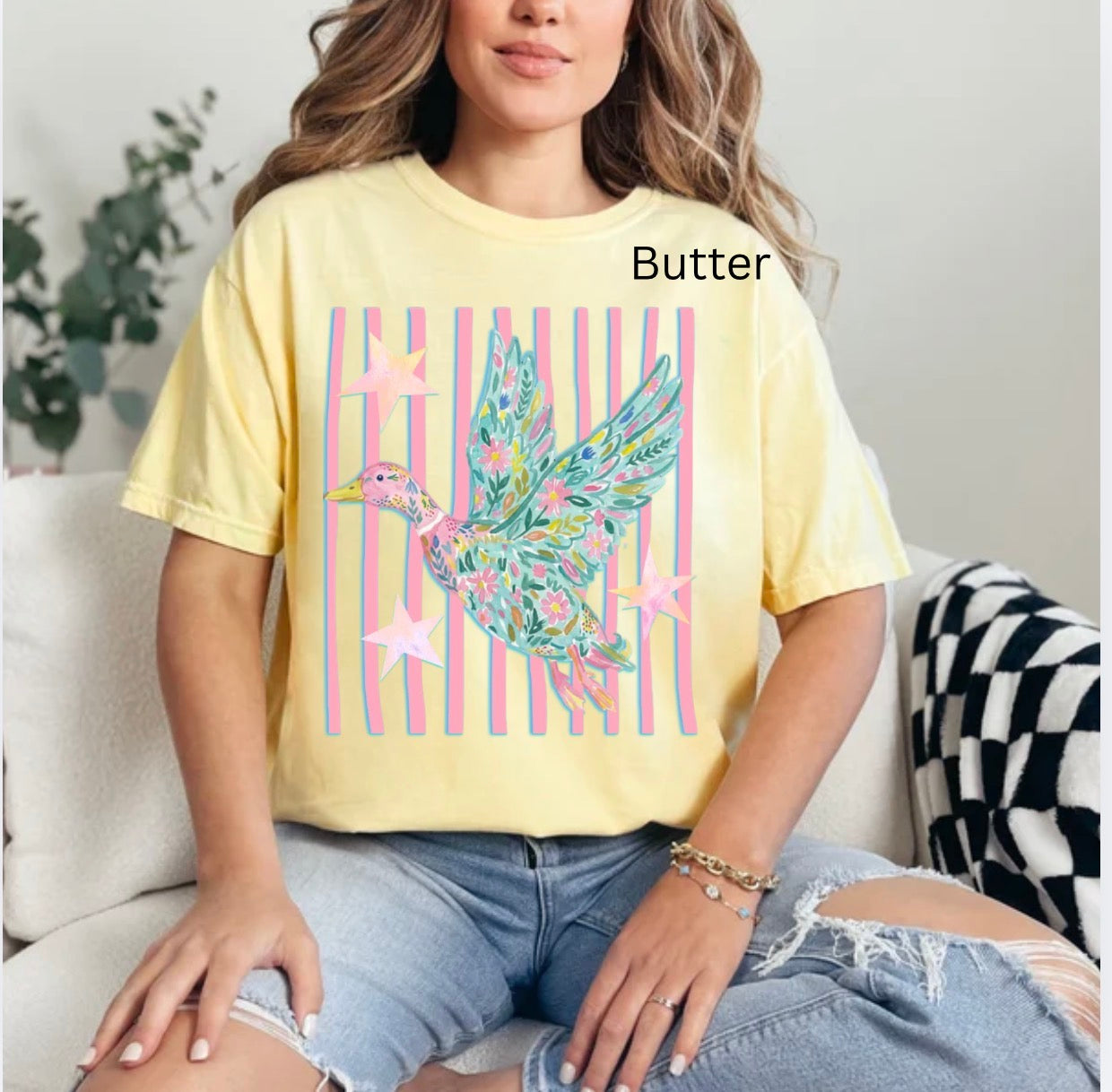 Striped Mallard, Striped Goose Summer, Floral mallard, trendy T-shirt