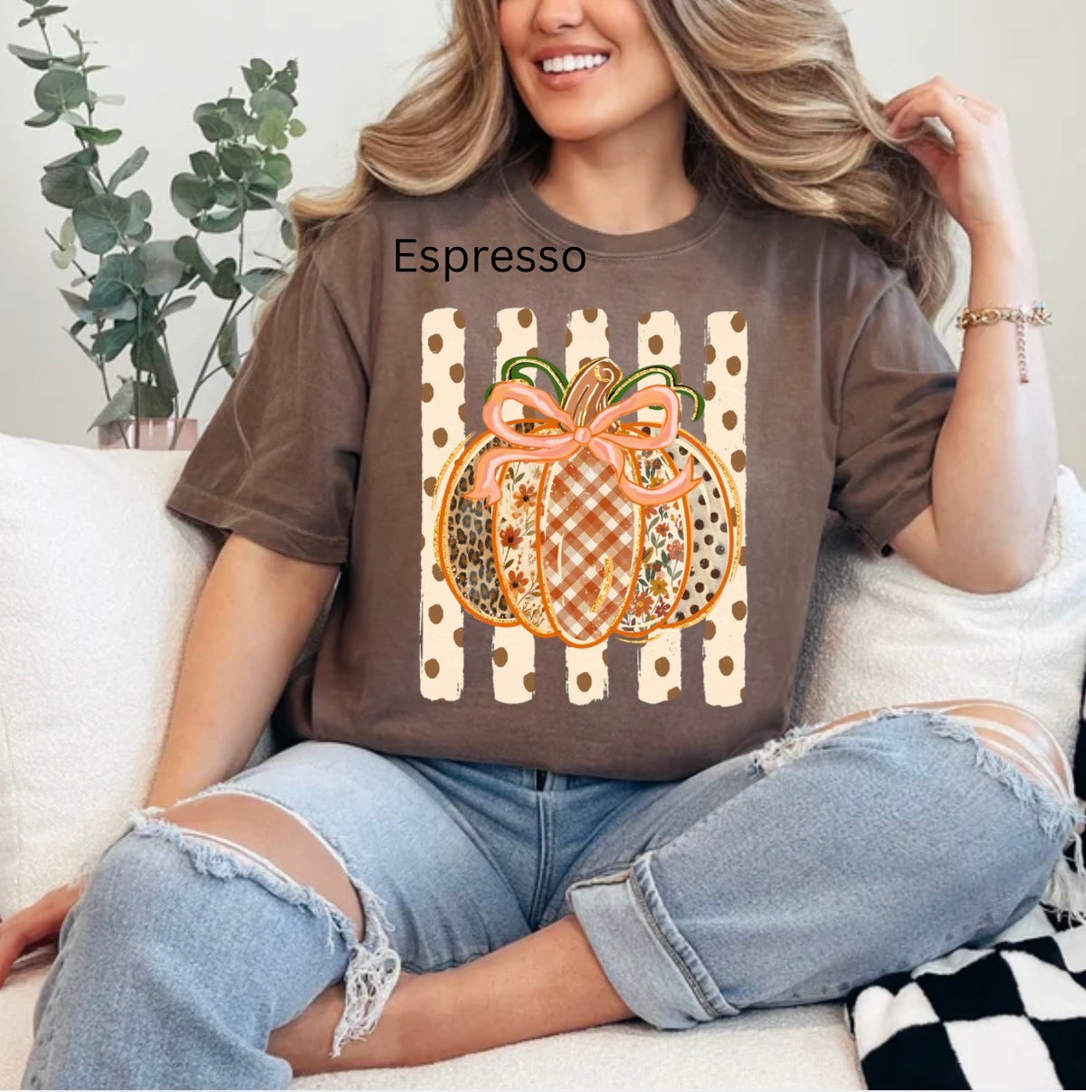 Striped polka dot pumpkin, fall, trendy, girly fall, polka dots, cute fall t-shirt