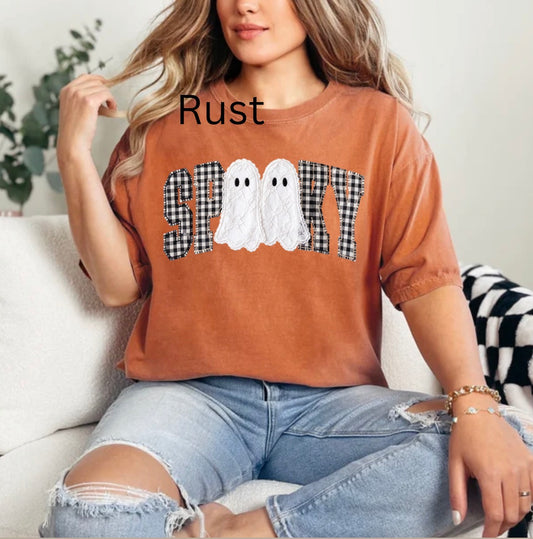 Gingham Spooky Ghost, Gingham Halloween, Lace Ghost, Vintage Halloween, Trendy Halloween T-shirt