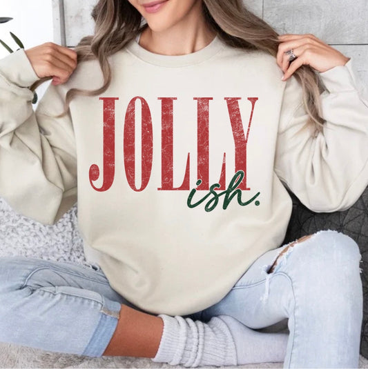 Jolly Ish, Retro Christmas, Distressed Holiday, Xmas, Funny Christmas Sweatshirt